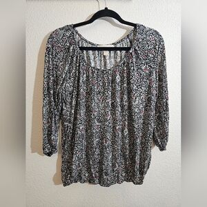 Michael Kors Black and White Blouse with Pink Accents